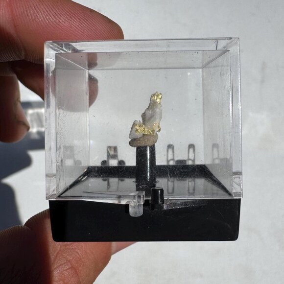 Gold on Quartz - Natural California Gold Specimen in Perky Display Box - #7 - Picture 2 of 7